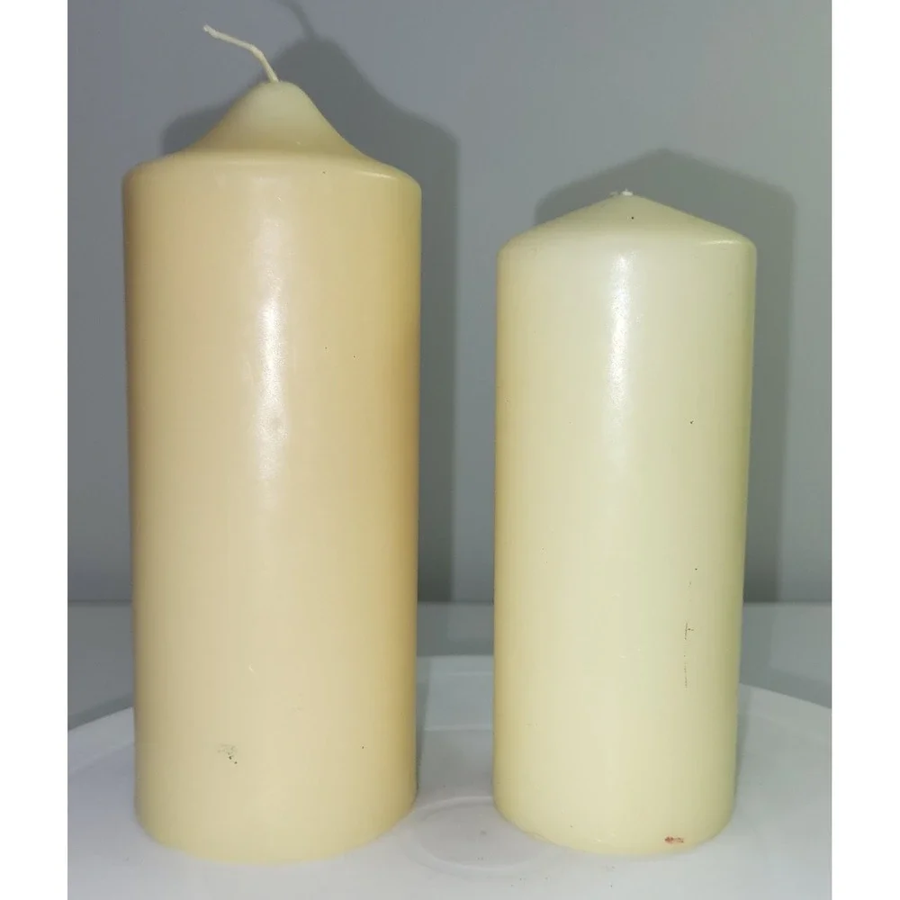 Vintage Religious Pillar Candles Sacred Heart Jesus Cross 2006 Cream Set of 2